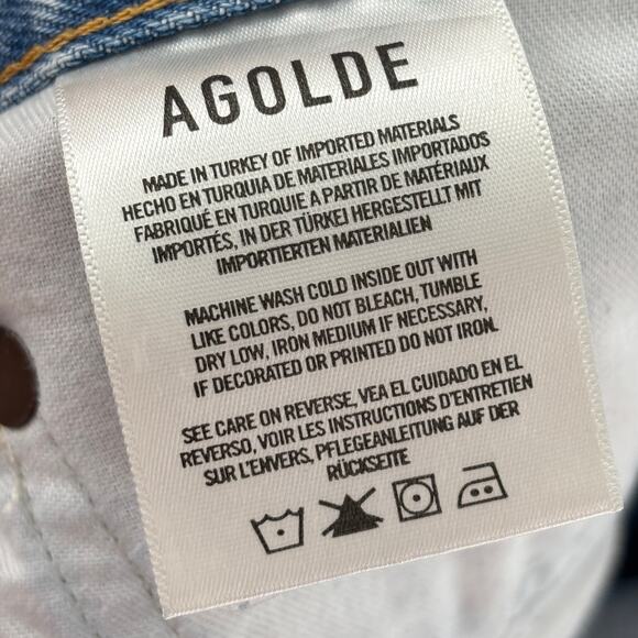 AGOLDE Blue Swapmeet Parker Long Distressed Denim Shorts - Picture 11 of 12